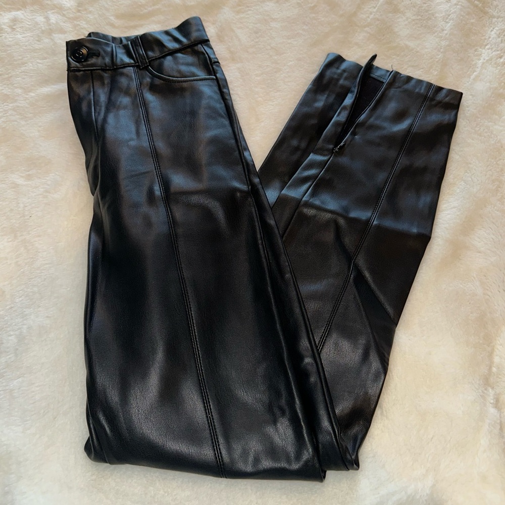 Zara Women’s Black Leather Pants with Zipper Ankles